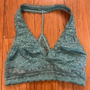 Victoria's Secret Small Halter Wireless Lace Bralette Bra Sage Green Triangle